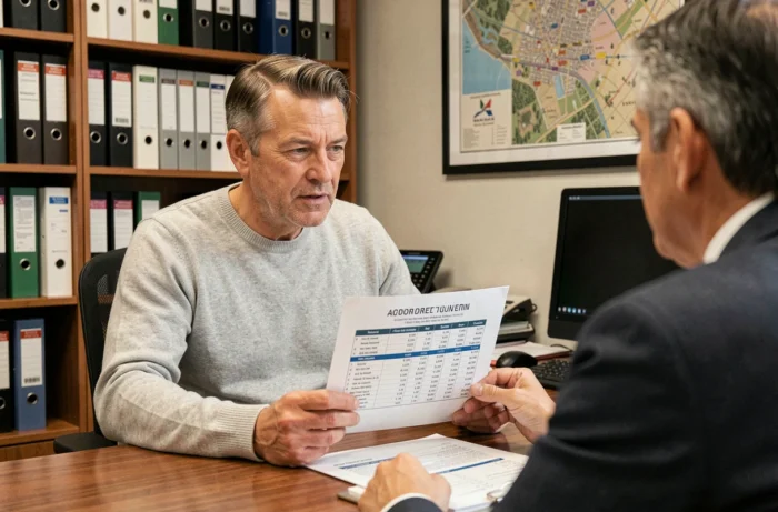 Investisseur immobilier en consultation avec un conseiller fiscal sur l'amortissement LMNP